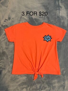 🌟Girls 5T Orange Tie-Front Tee with Blue Embroidered Patch